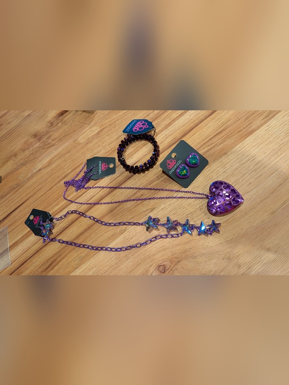paparazzi Purple Heart & Star Layered Necklace Set with Matching Earrings